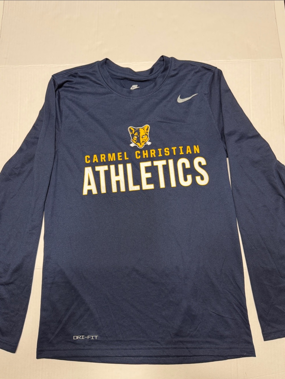 Nike Navy Long Sleeve 'Carmel Christian Athletics' Dri-FIT Tee